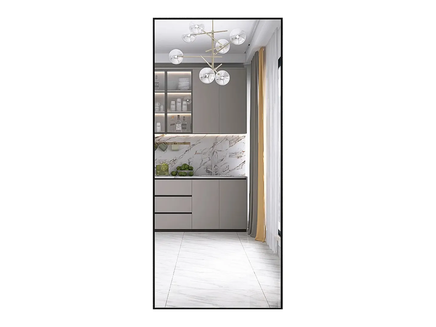 Espejo-Espejo de pie rectangular con marco de metal HD Espejo de pie grande para sala de estar, dormitorio y vestidor Espejo 180x80cm Negro