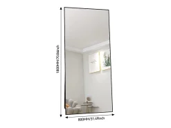 Espejo-Espejo de pie rectangular con marco de metal HD Espejo de pie grande para sala de estar, dormitorio y vestidor Espejo 180x80cm Negro