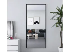 Espejo-Espejo de pie rectangular con marco de metal HD Espejo de pie grande para sala de estar, dormitorio y vestidor Espejo 180x80cm Negro