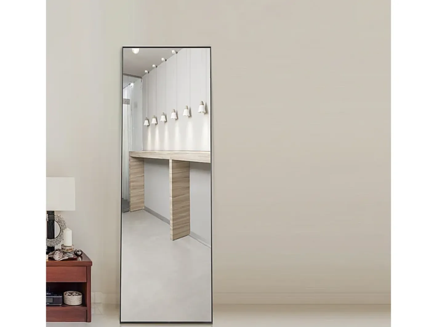 Espejo-Espejo de pie rectangular con marco de metal HD Espejo de pie grande para sala de estar, dormitorio y vestidor Espejo 150x40cm Negro