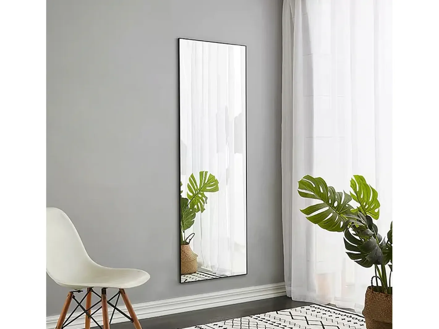 Espejo-Espejo de pie rectangular con marco de metal HD Espejo de pie grande para sala de estar, dormitorio y vestidor Espejo 150x40cm Negro