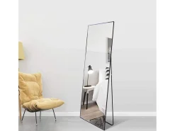 Espejo-Espejo de pie rectangular con marco de metal HD Espejo de pie grande para sala de estar, dormitorio y vestidor Espejo 150x40cm Negro