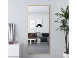 Hot Espejo de pie rectangular con marco de metal HD Espejo de pie grande para sala de estar, dormitorio y vestidor Espejo 180x80cm Dorado
