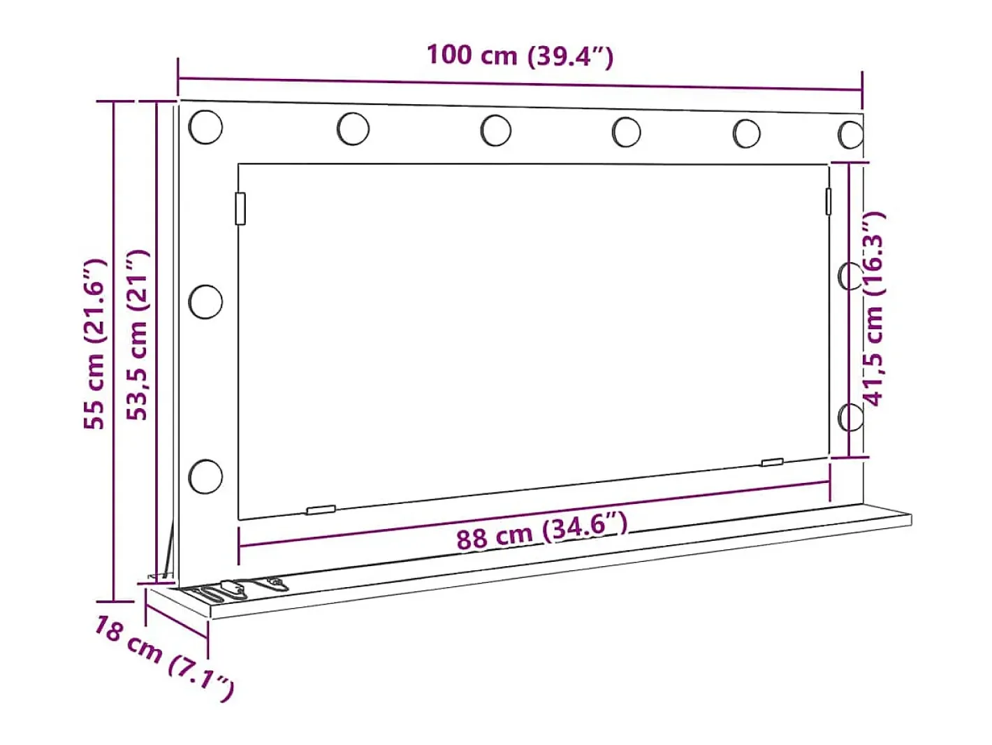 Clearance Espejo de tocador con espejo Roble artesanal 100 x 55 x 18 cm Marru00f3n