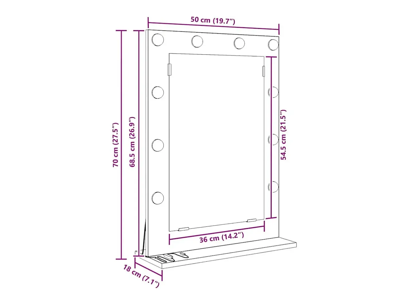 Espejo De Pared|Espejo-Espejo de tocador con espejo Sonoma Grey 70 x 50 x 18 cm Gris