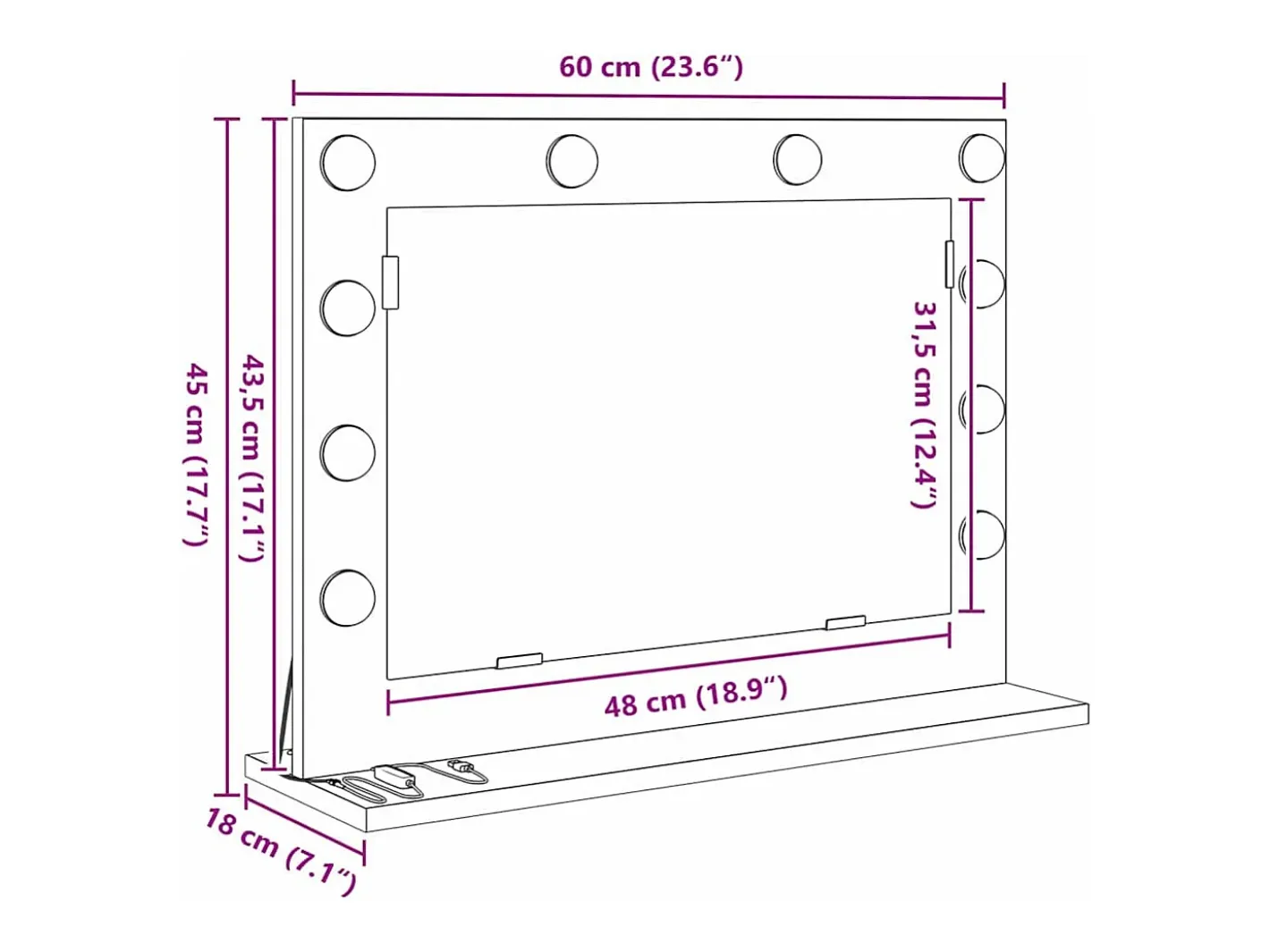 Espejo De Pared|Espejo-Espejo de tocador con espejo Roble artesanal 60 x 45 x 18 cm Marru00f3n
