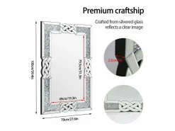 Fativo Espejo De Pared|Espejo-Espejo decorativo grande para salón, espejo de pared decorativo rectangular, espejos de pared de diseño, 100x70cm Plateado