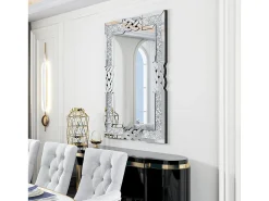 Fativo Espejo De Pared|Espejo-Espejo decorativo grande para salón, espejo de pared decorativo rectangular, espejos de pared de diseño, 100x70cm Plateado