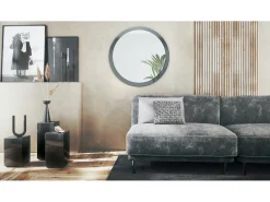 New Espejo Globe 80 cm, Espejo de Pared Redondo Decorativo para Recibidor y Sala de Estar con Marco de MDF en de alto brillo Gris