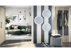 New Espejo Globe 50 cm juego de 3, 3 espejos de pared redondos decorativos para pasillo y salón con marco de MDF en mate Blanco