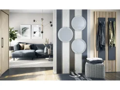 Espejo Globe 50 cm juego de 3, 3 espejos de pared redondos decorativos para pasillo y salón con marco de MDF en hormigón oxidado Color natural oscuro New