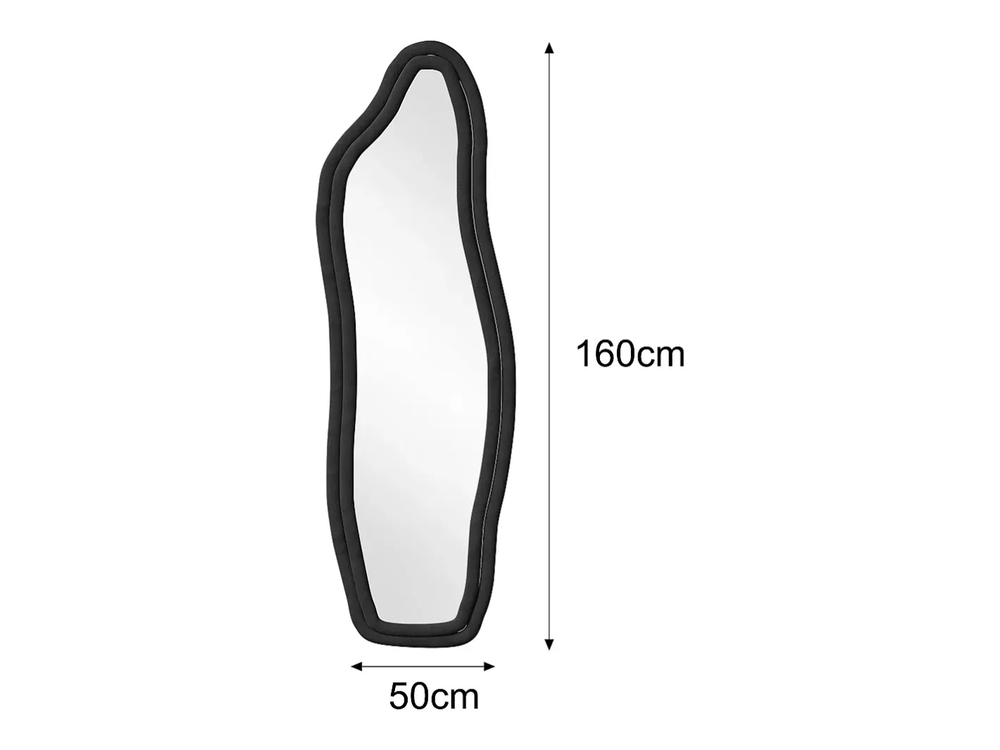 Espejo-Espejo irregular 160×50 cm con marco de terciopelo – Diseño moderno, vidrio templado HD – Negro