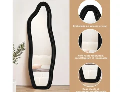 Espejo-Espejo irregular 160×50 cm con marco de terciopelo – Diseño moderno, vidrio templado HD – Negro