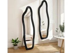Espejo irregular 140×45 cm con marco de terciopelo – Diseño moderno, vidrio templado HD – Negro Discount