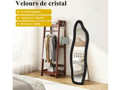 Hot Espejo irregular 140×45 cm con marco de terciopelo – Diseño moderno, vidrio templado HD – Negro
