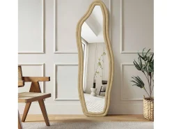 Espejo-Espejo irregular 160×50 cm con marco de terciopelo – Diseño moderno, vidrio templado HD Dorado