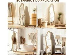 Espejo-Espejo irregular 160×50 cm con marco de terciopelo – Diseño moderno, vidrio templado HD Dorado
