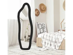 Espejo irregular 160×50 cm con marco de terciopelo – Diseño moderno, vidrio templado HD – Negro Sale
