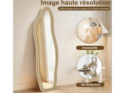 Discount Espejo irregular 160×50 cm con marco de terciopelo – Diseño moderno, vidrio templado HD Dorado