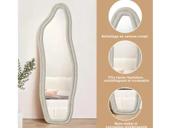 Espejo-Espejo irregular 160×50 cm con marco de terciopelo – Diseño moderno, vidrio templado HD Blanco