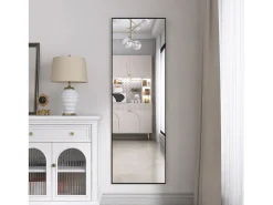 Espejo-Espejo irrompible de cuerpo entero, 165x60cm, espejo de pie para colgar o apoyar en la pared, espejo de suelo con soporte, color Negro