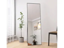 Espejo-Espejo irrompible de cuerpo entero, 165x60cm, espejo de pie para colgar o apoyar en la pared, espejo de suelo con soporte, color Negro