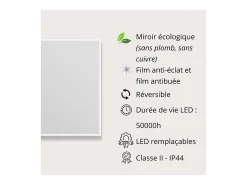 Espejo-Espejo LED rectangular L60/80cm de vidrio ECLIPS Plateado