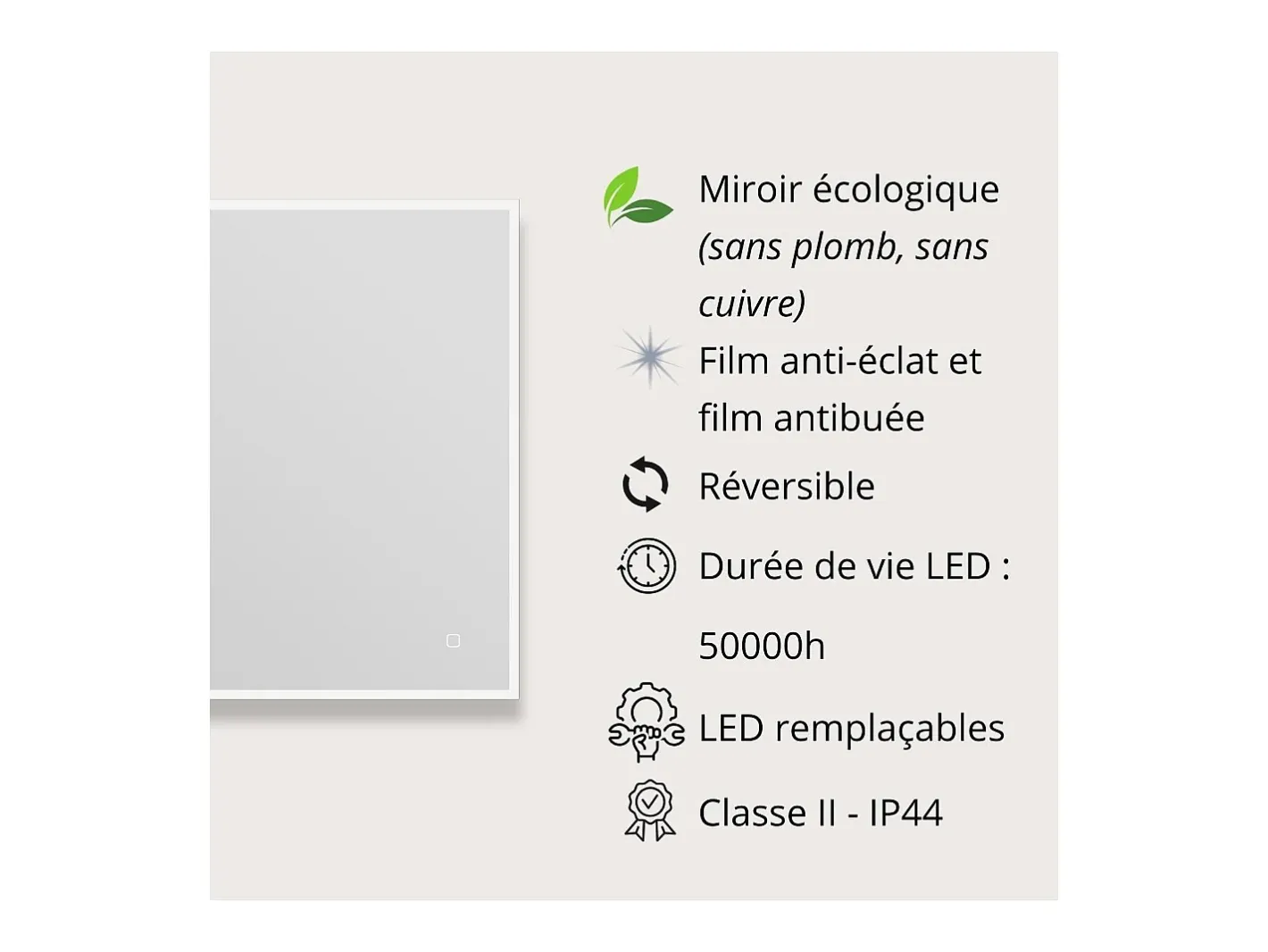 Espejo-Espejo LED rectangular L60/80cm de vidrio ECLIPS Plateado