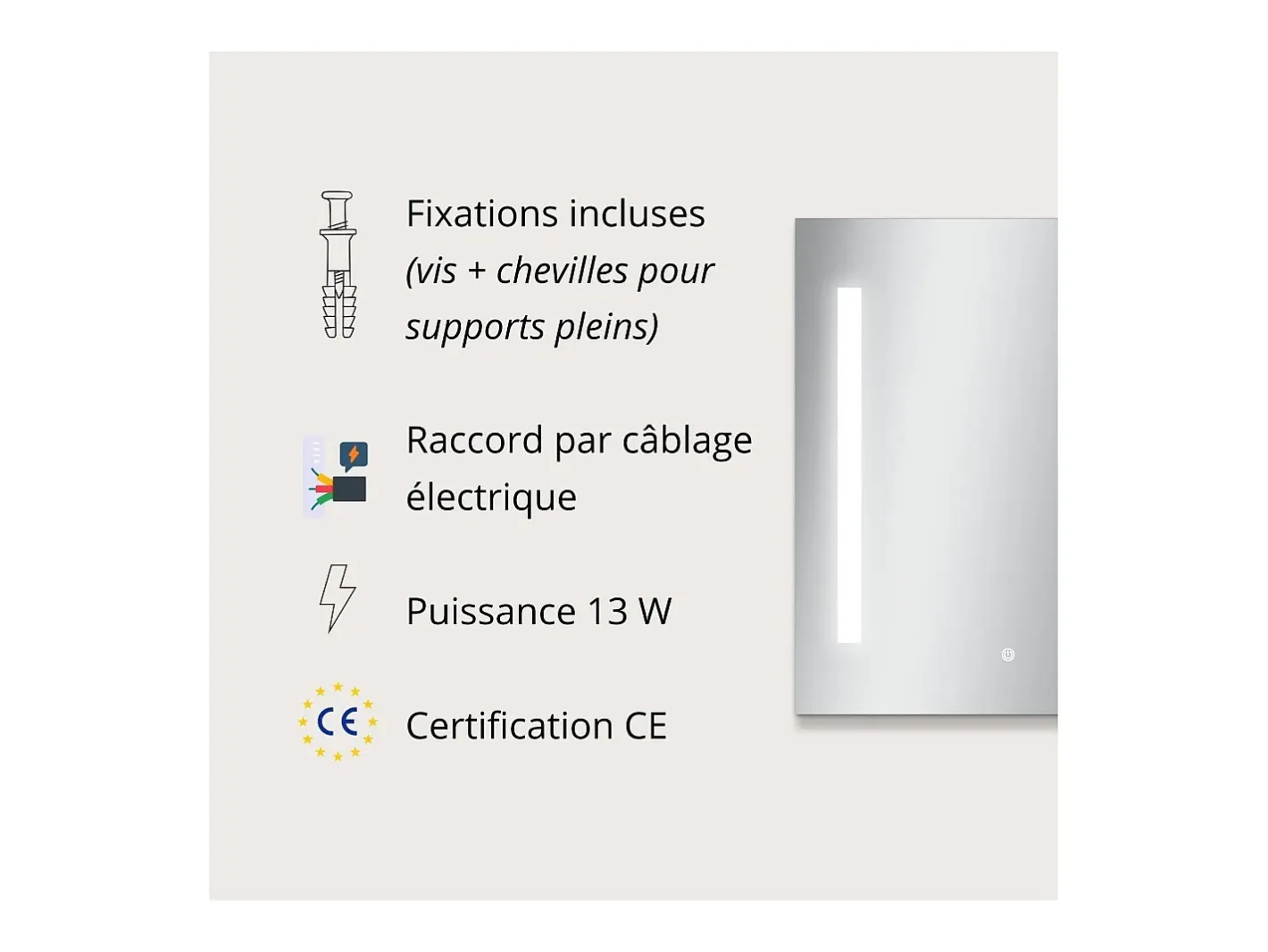 Espejo LED rectangular L60/80cm de vidrio LUMENA Plateado Sale