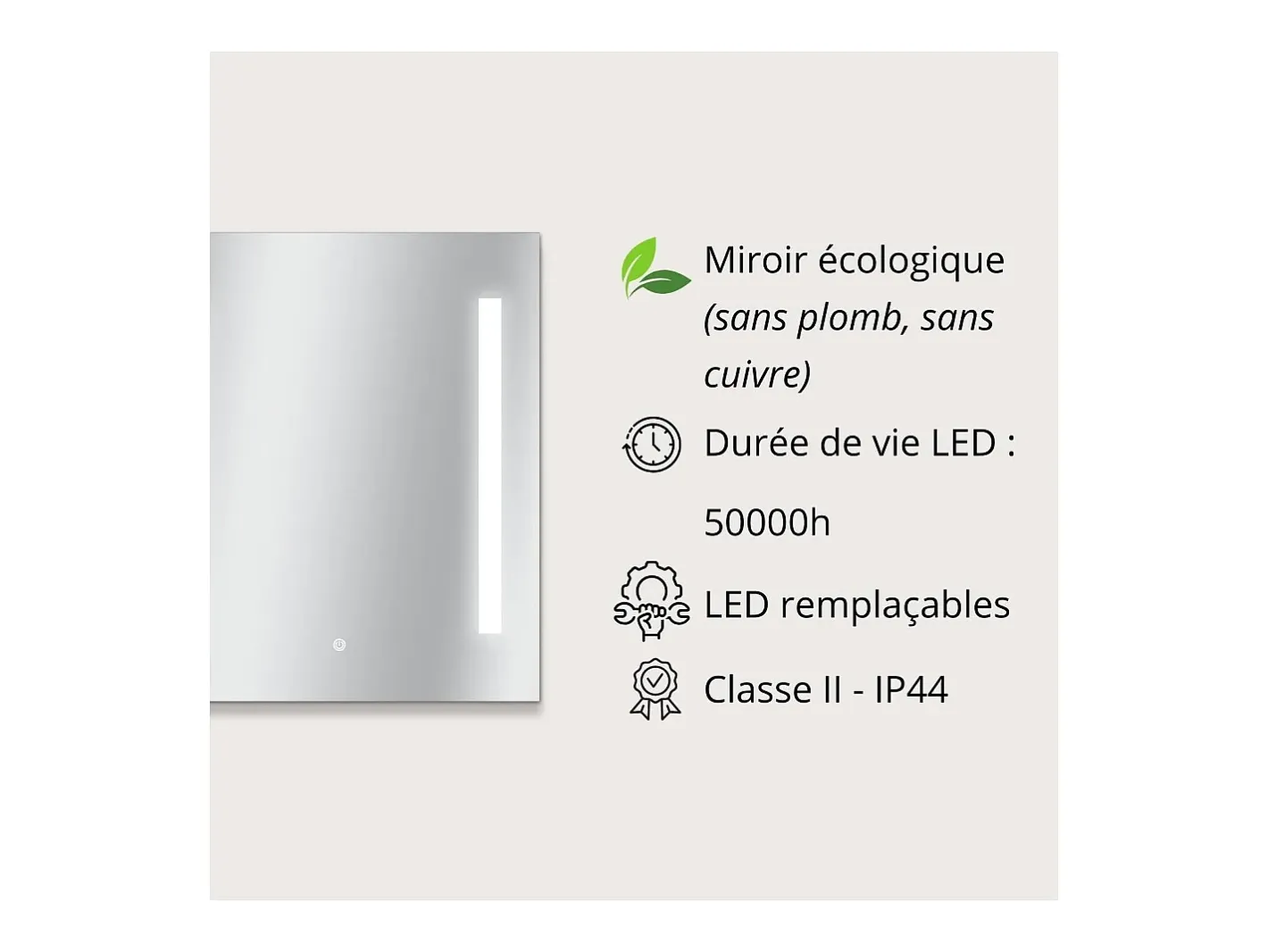 Espejo LED rectangular L60/80cm de vidrio LUMENA Plateado Sale