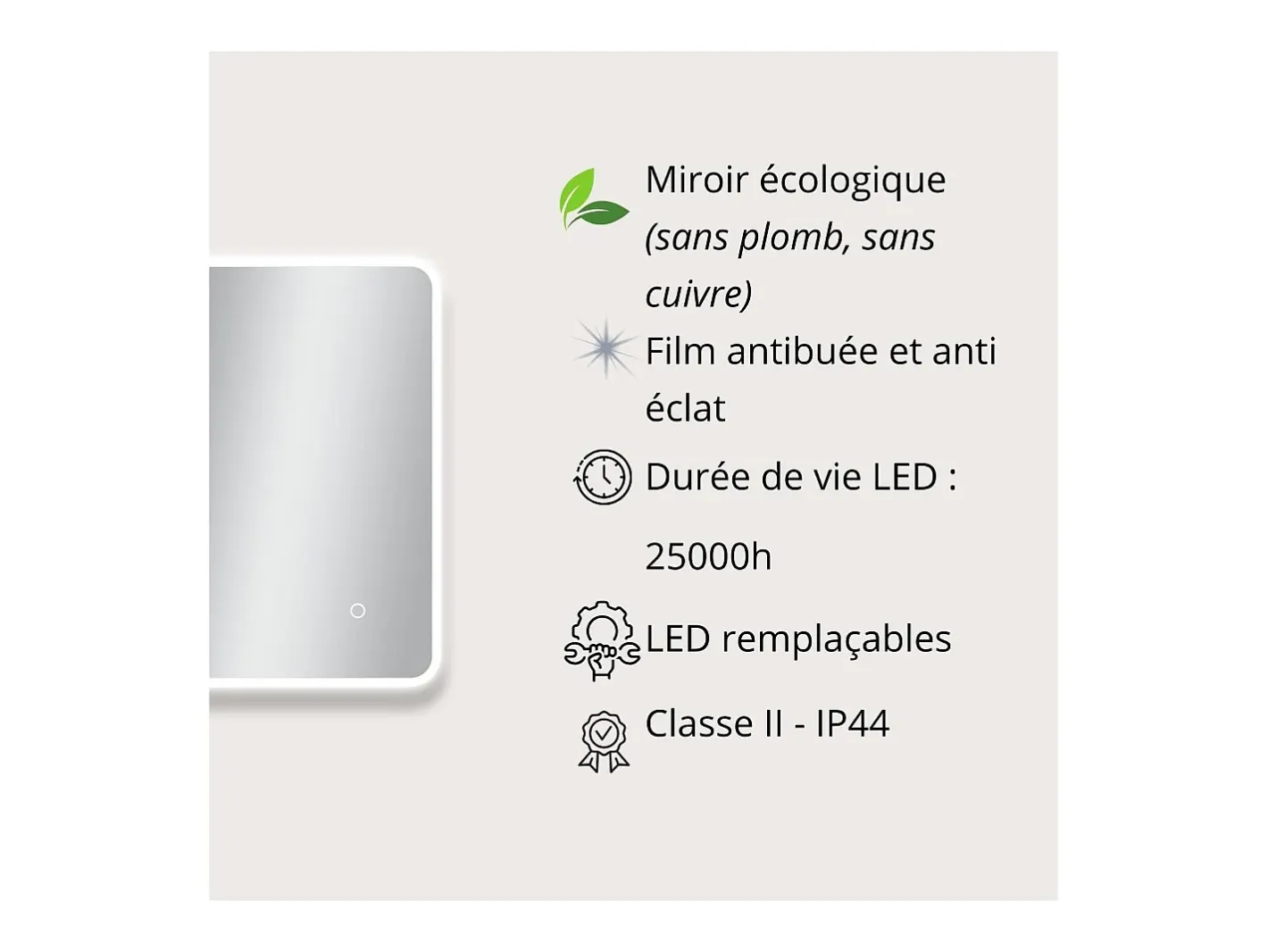 Espejo LED rectangular L60/80/90/120cm con retroiluminación MIRALUX Plateado Hot