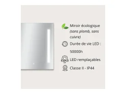 Espejo LED rectangular L60/80cm de vidrio LUMENA Plateado