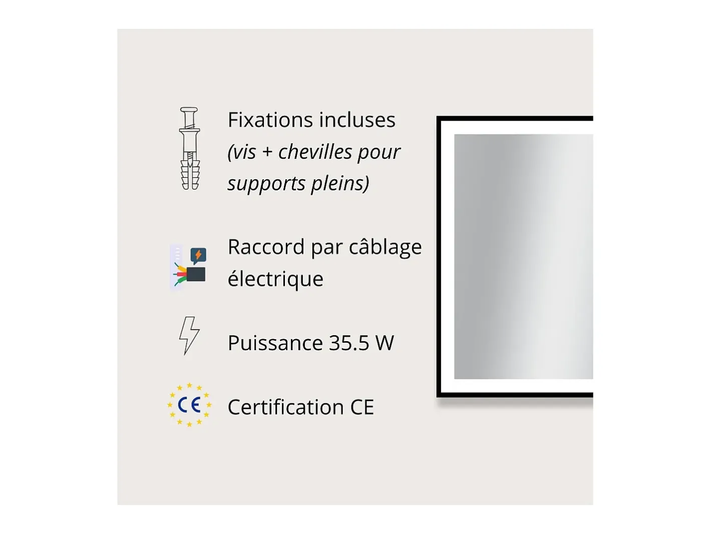 Espejo LED rectangular L60/80/120cm con marco de aluminio mate VELUNA Negro Discount