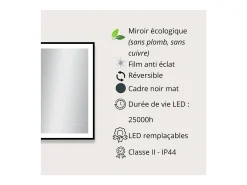 Espejo LED rectangular L60/80/120cm con marco de aluminio mate VELUNA Negro Discount