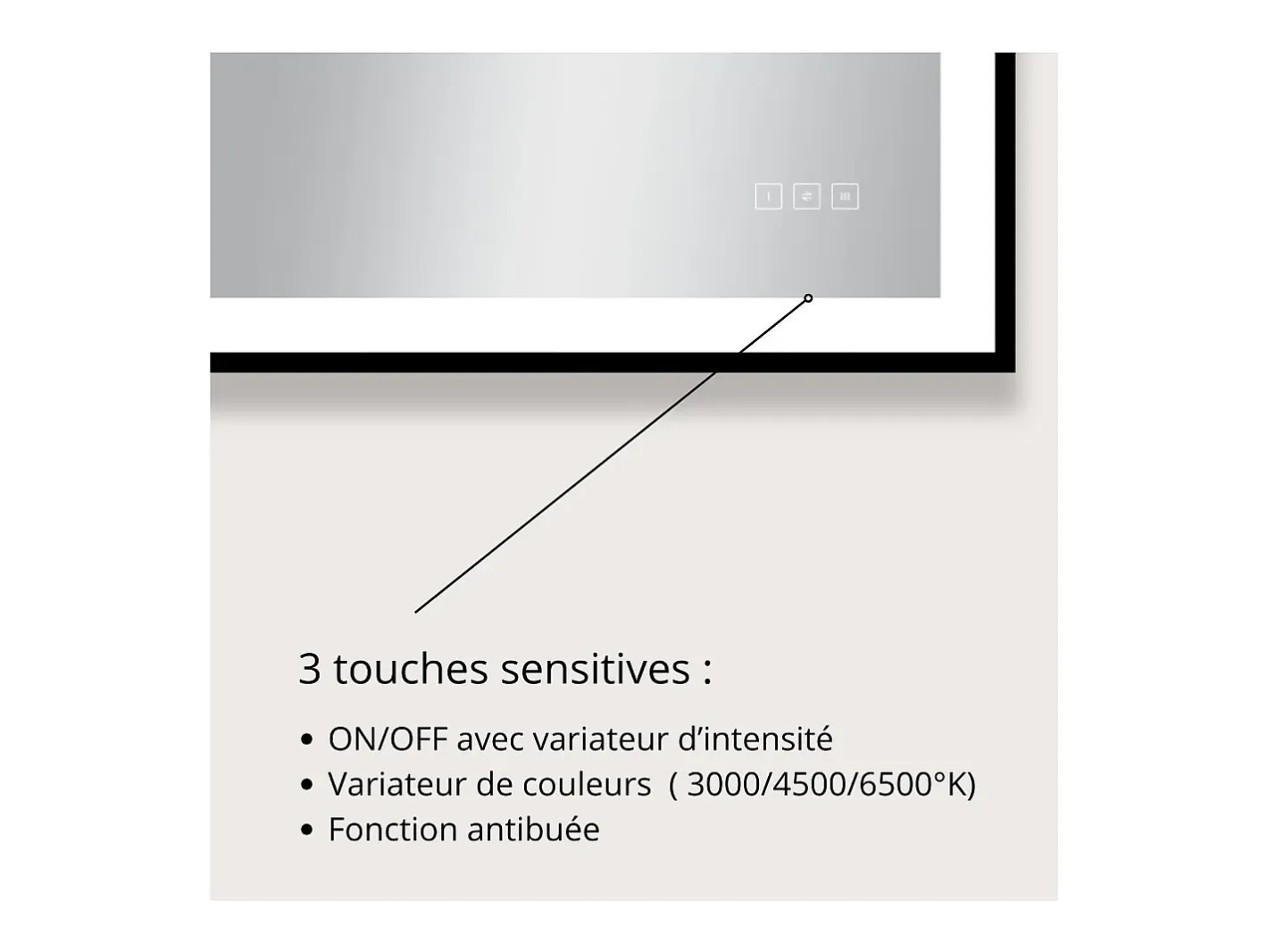 Espejo LED rectangular L60/80/120cm con marco de aluminio mate VELUNA Negro Discount