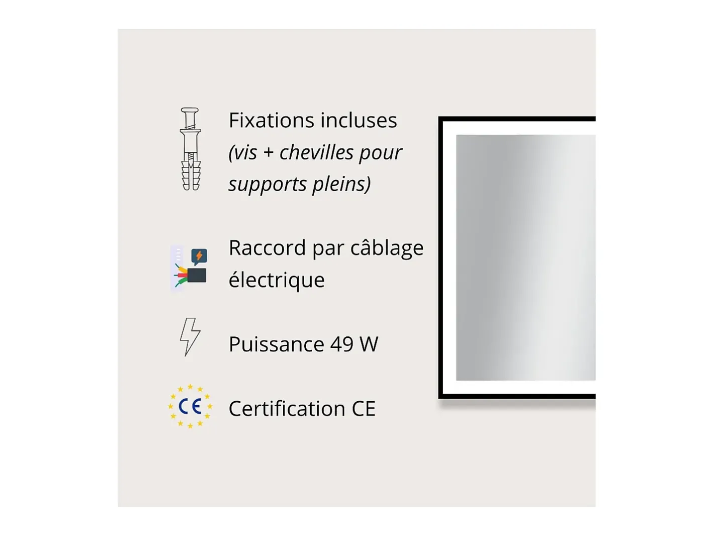 Espejo LED rectangular L60/80/120cm con marco de aluminio mate VELUNA Negro Online