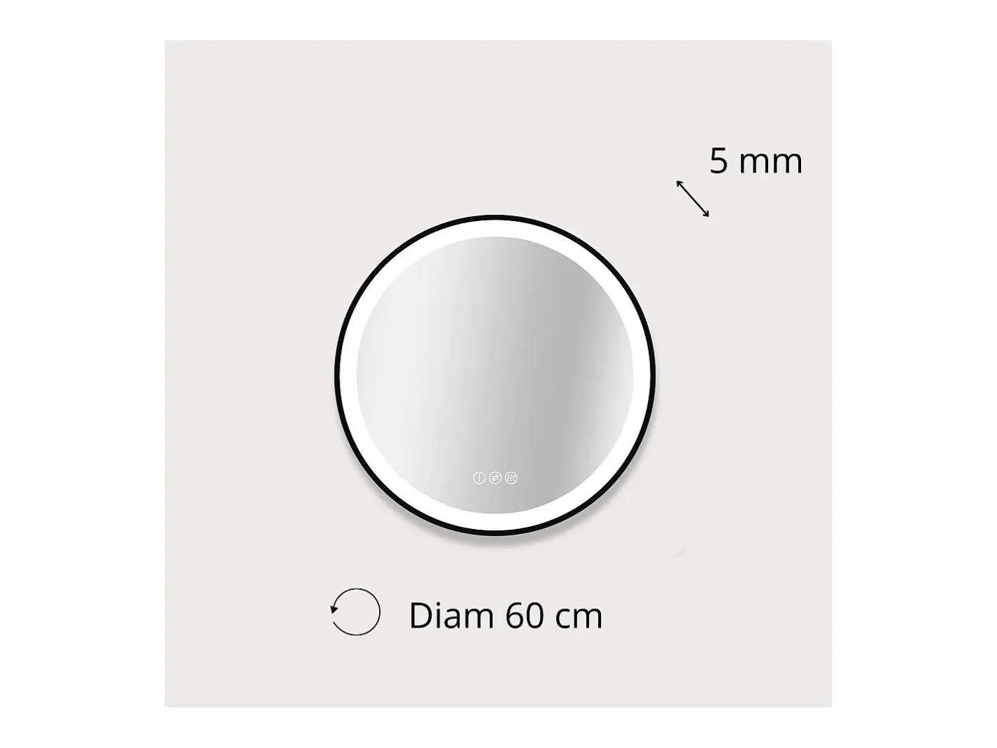 Espejo LED redondo D60/120cm con marco de aluminio AUREYA Negro Hot