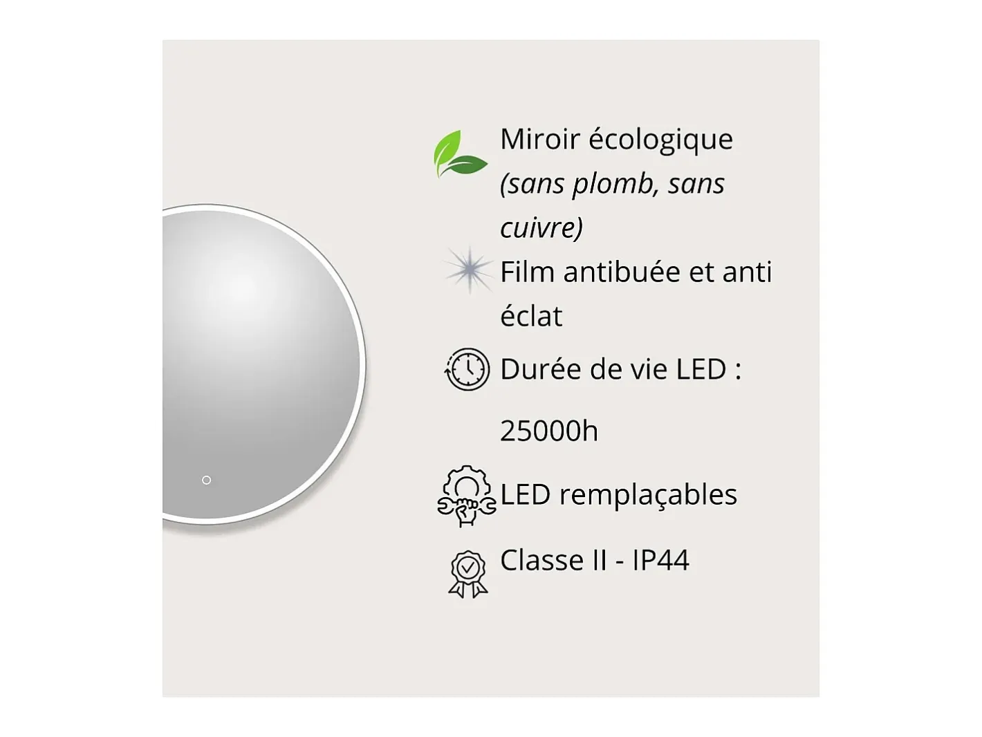 Outlet Espejo LED redondo D60/120cm de vidrio CANDRA Plateado