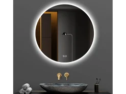 New Hauss Spole Espejo LED redondo de 70 cm con función antivaho y 3 configuraciones de temperatura - Vidrio y metal Plateado