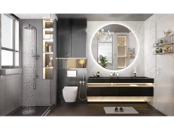 Rea Espejo De Pared|Espejo-Espejo LED redondo de 50cm con iluminación y función calefactora Blanco