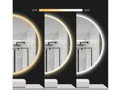 Rea Espejo De Pared|Espejo-Espejo LED redondo de 50cm con iluminación y función calefactora Blanco