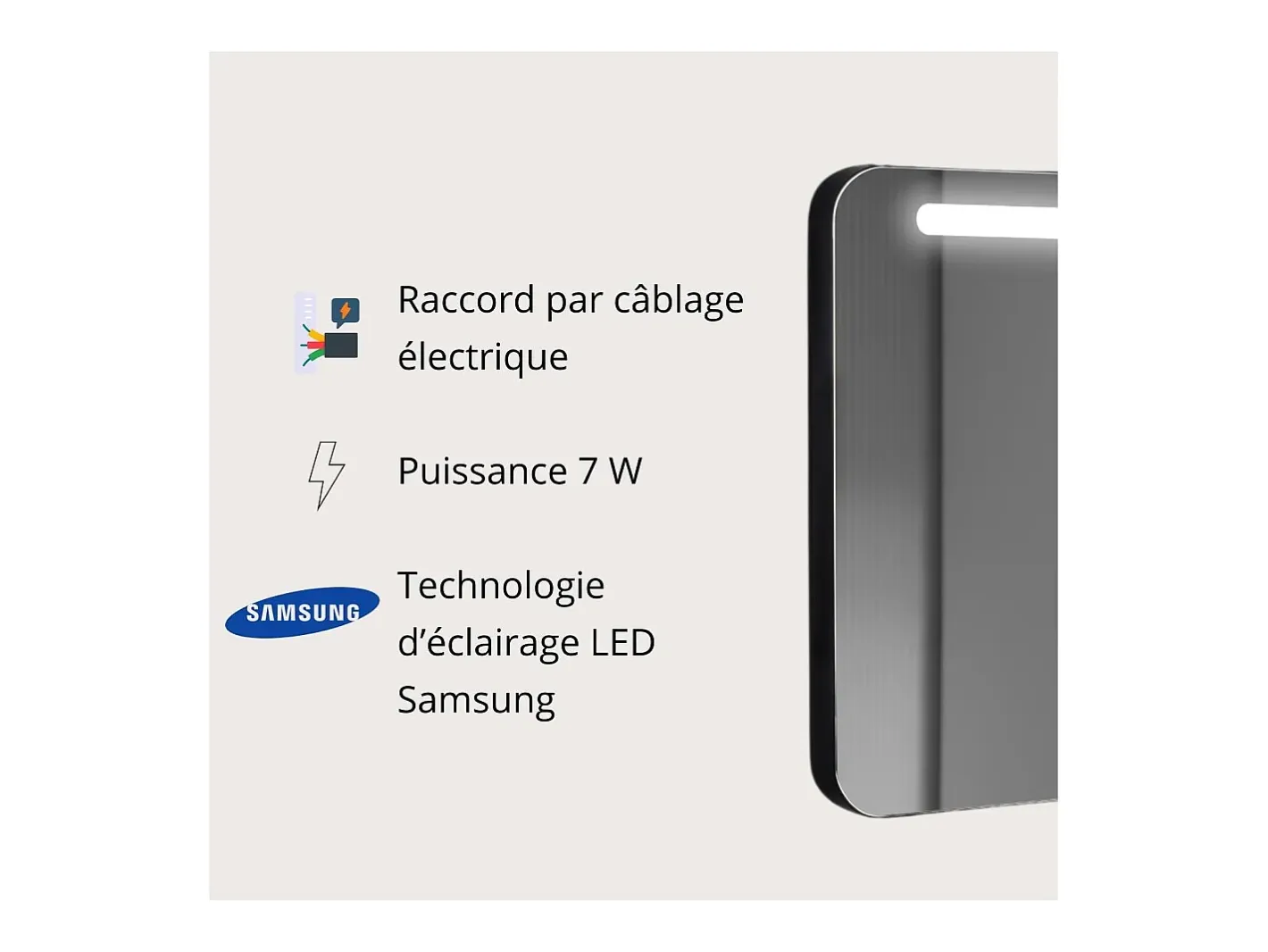 Espejo-Espejo LED Zoé 60x70 cm marco de aluminio mate, luz natural 4000K, LED Samsung reemplazables, diseño compacto para baño Negro