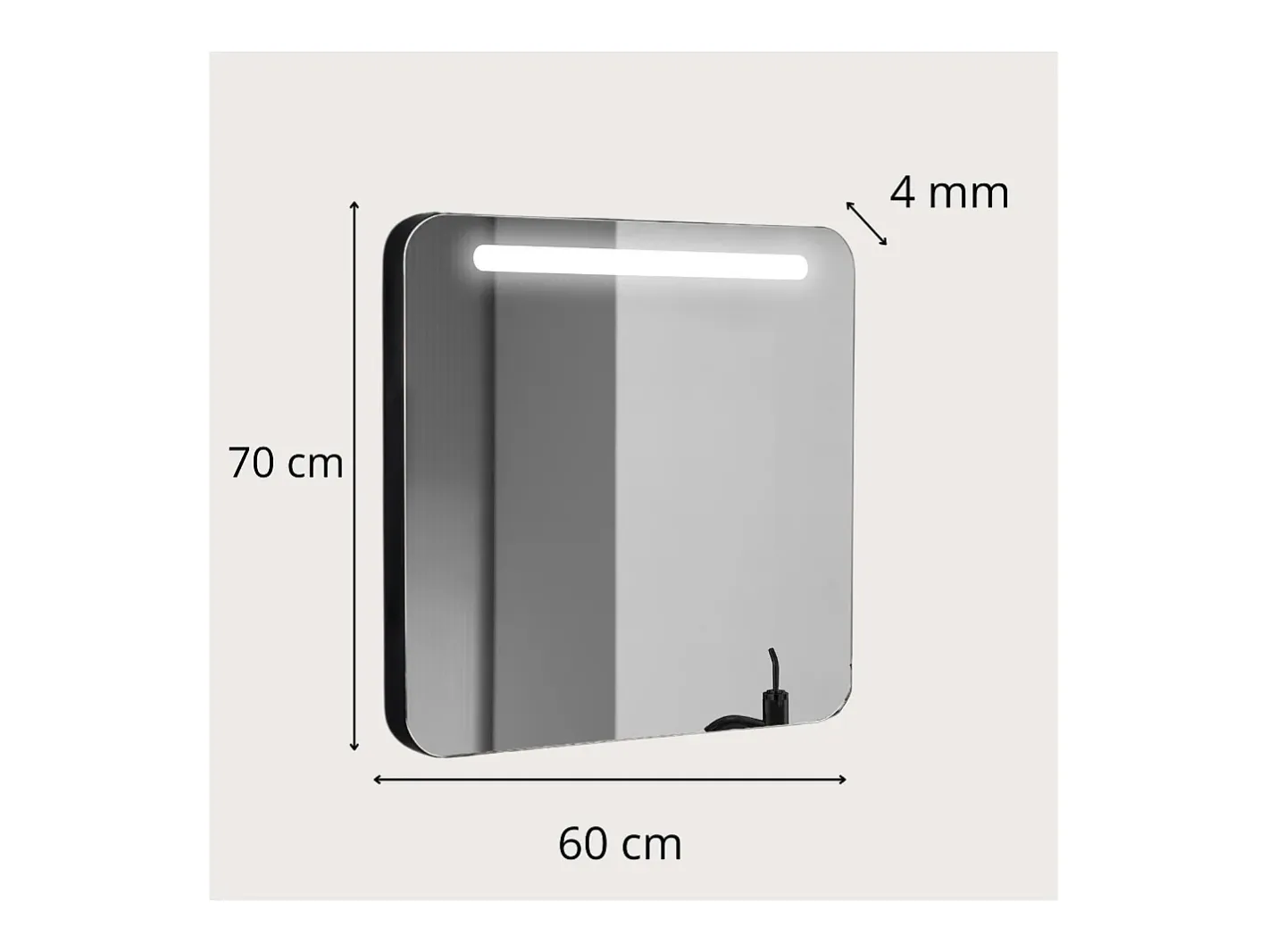 Espejo-Espejo LED Zoé 60x70 cm marco de aluminio mate, luz natural 4000K, LED Samsung reemplazables, diseño compacto para baño Negro