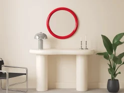 OZAIA Espejo mural redondo de madera de paulonia, D.60 cm, brillante, MAELO Rojo Best