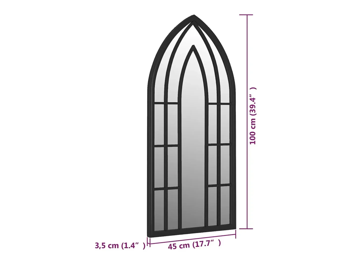 Espejo 100x45 cm Hierro para uso interior Negro Clearance