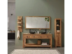 BERAH GETAH Espejo rectangular de madera de teca reciclada maciza Color natural claro New