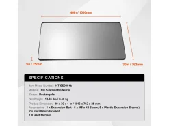 Espejo Rectangular de Pared SucceBuy Cuadrado de 101,6 x 76,2 CM con Marco de Aleación de Aluminio Negro