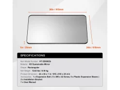 Espejo Rectangular de Pared SucceBuy de 91,5 x 61 CM con Marco de Aluminio Negro Best