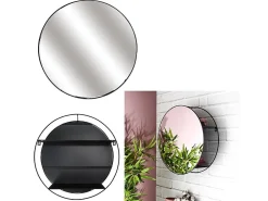 The Home Deco Factory Espejo De Pared|Espejo-Espejo redondo con estante de hierro 45 cm Negro