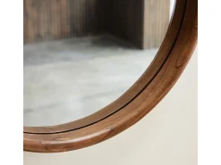 BERAH GETAH Espejo De Pared|Espejo-Espejo redondo de madera de mindi maciza con acabado nogal Ø50 cm Marru00f3n